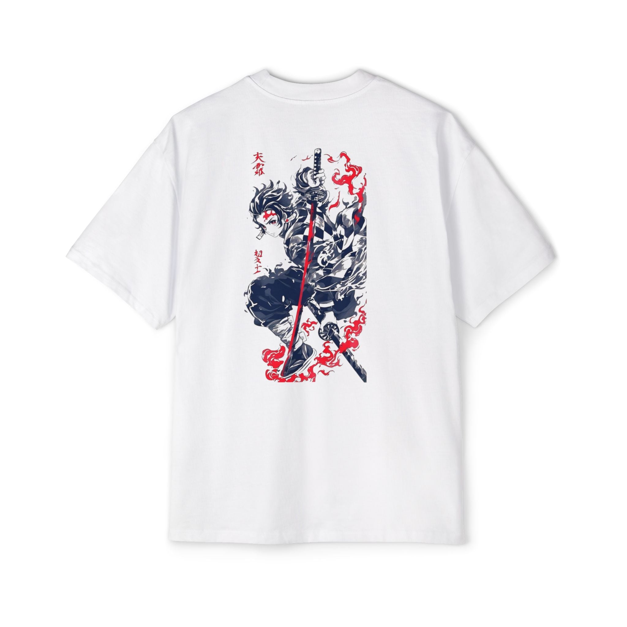 “Flames of Vengeance” Men's Oversized  Graphic Tee with Bold Samurai Design, Anime Inspired Fashion