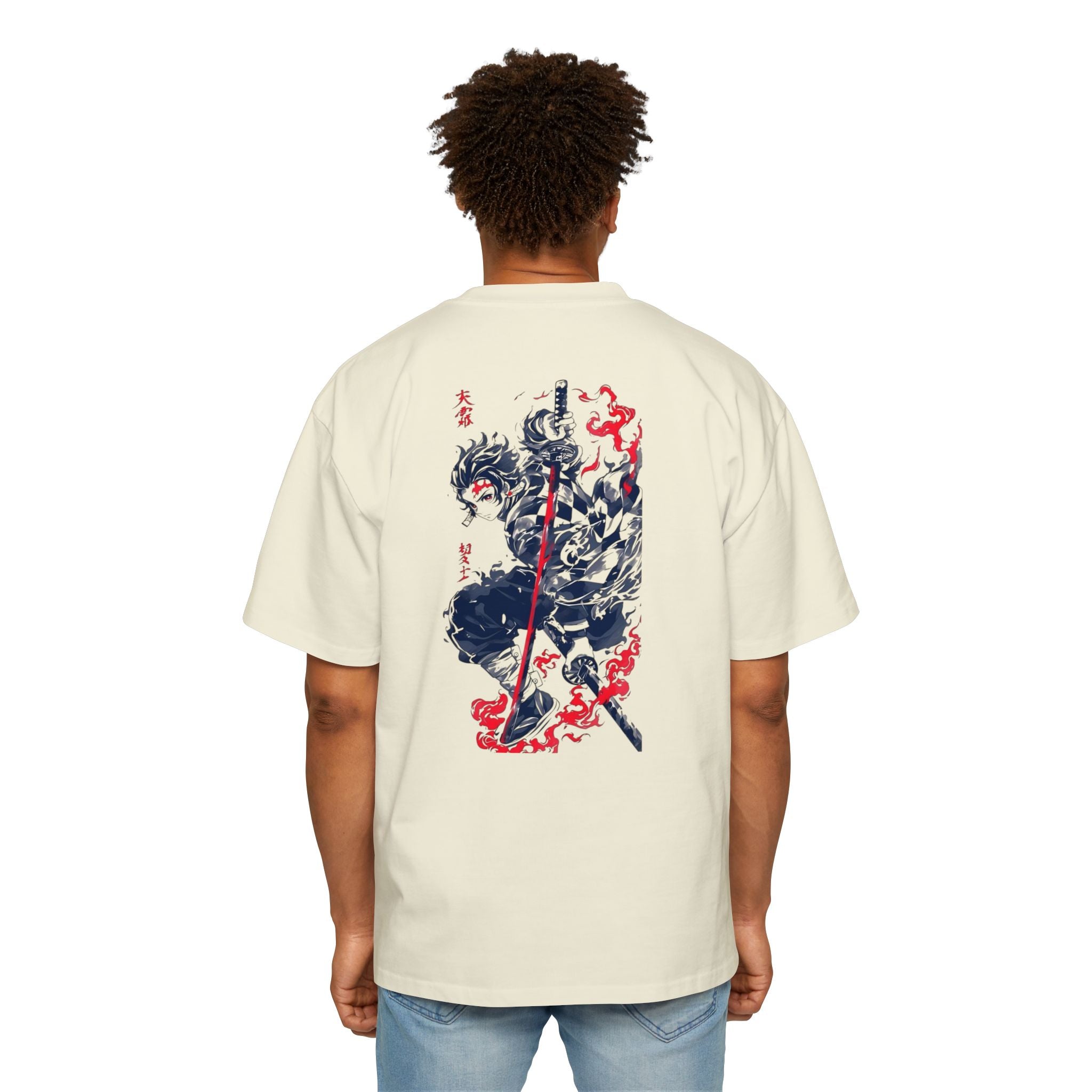 “Flames of Vengeance” Men's Oversized  Graphic Tee with Bold Samurai Design, Anime Inspired Fashion