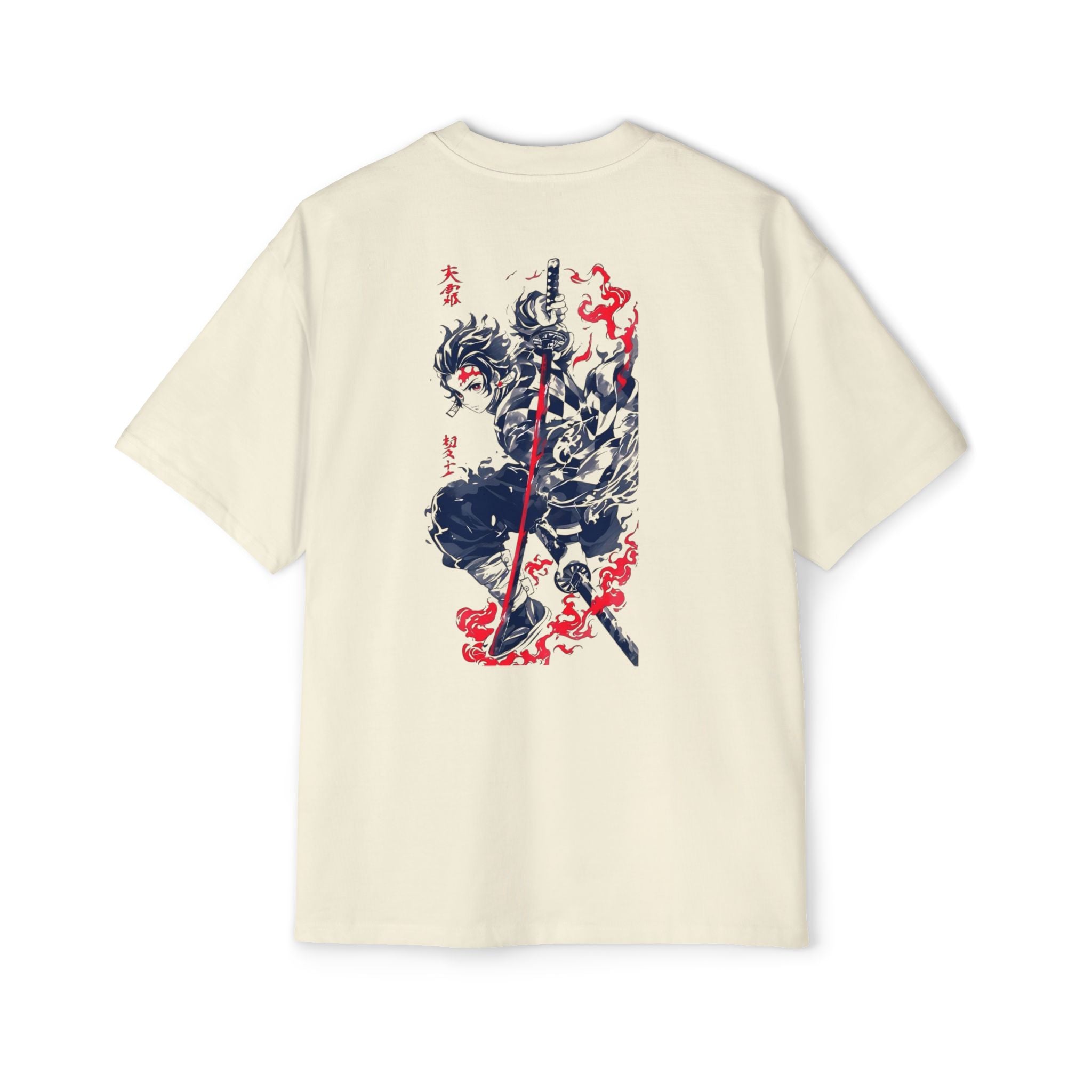 “Flames of Vengeance” Men's Oversized  Graphic Tee with Bold Samurai Design, Anime Inspired Fashion